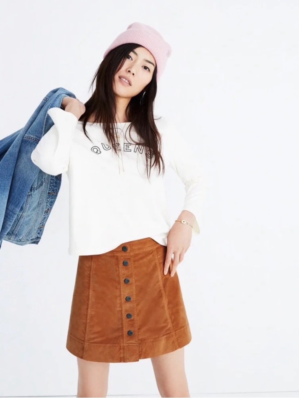 Madewell Rust Brown Button-Front Mini Skirt